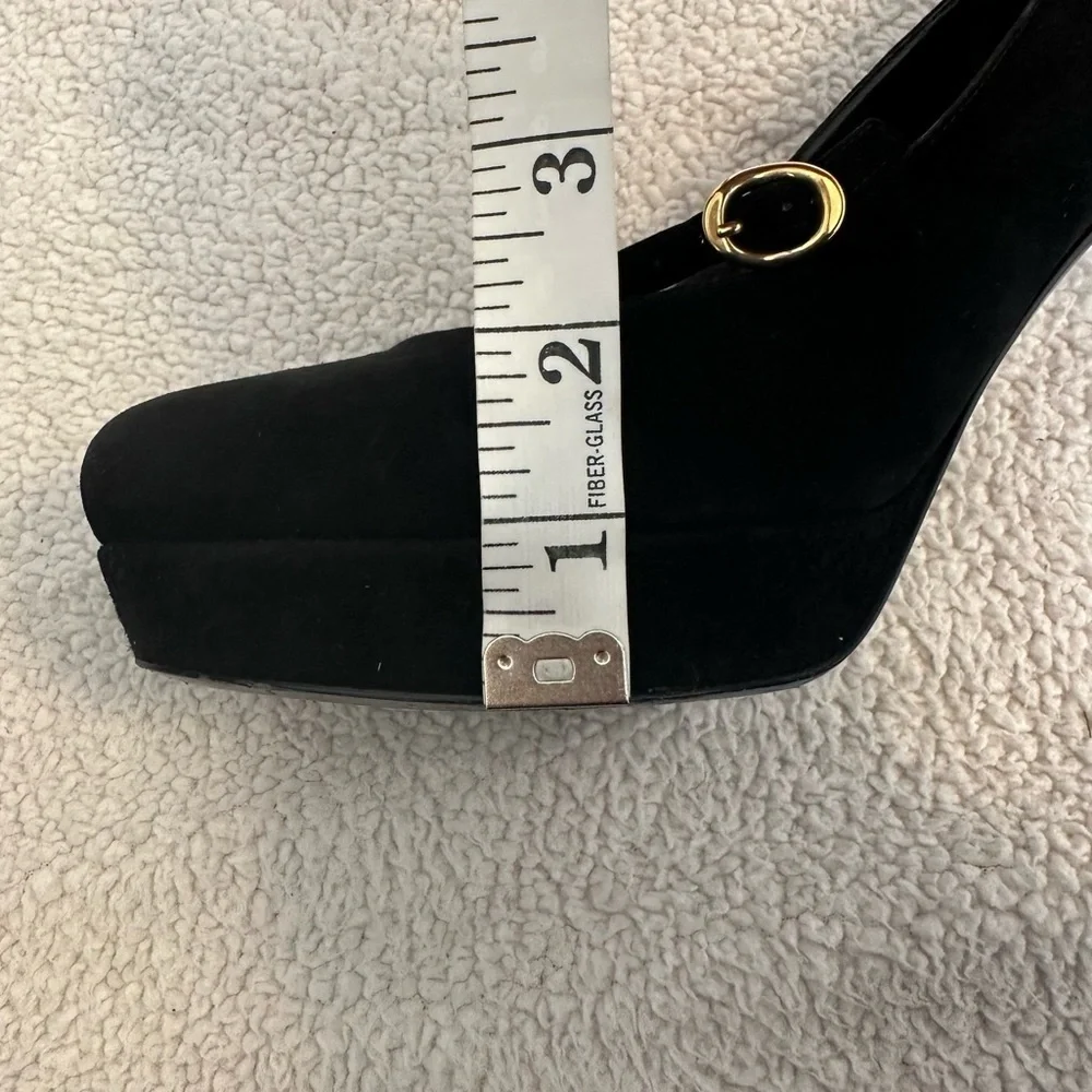 YSL Yves Saint Laurent Black Suede Platform Mary Jane Heels Shoes - Picture 7 of 16